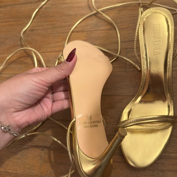 Miss Lola Gold Lace Up Heels - Picture 1 of 4